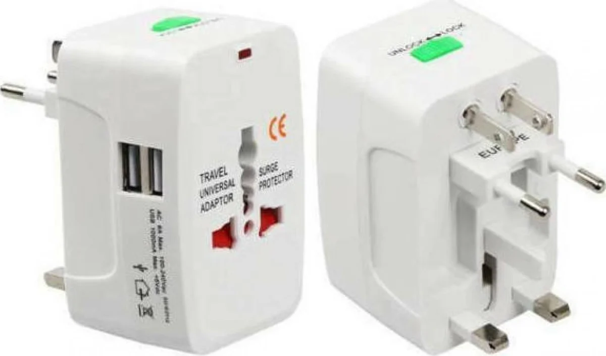 Ταξιδιωτικός Αντάπτορας Πρίζας Universal Travel Adaptor με Προστασία & 2 Θύρες USB