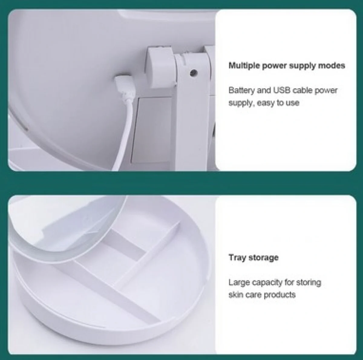 Τριπλός Στρογγυλός Καθρέφτης με Φωτισμό LED, Θήκη Μακιγιάζ & Έξτρα Μίνι Μεγεθυντικό Καθρεφτάκι - FoldAway Lighted Makeup Mirror