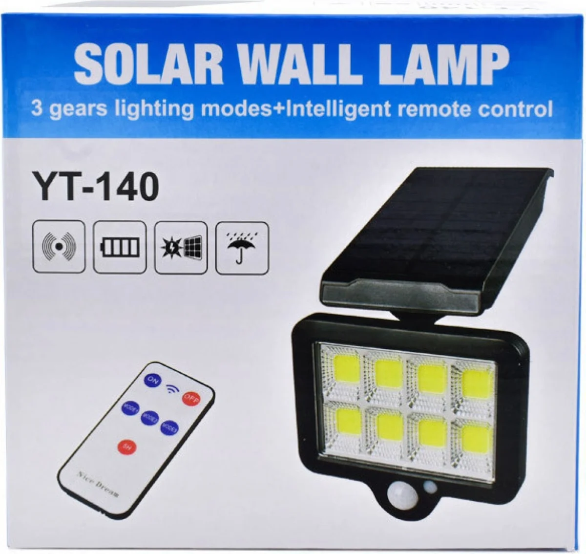 Αδιάβροχο Ηλιακό Φωτιστικό 140 LED COB με Ανιχνευτή Κίνησης OEM YT-140 – Μαύρο