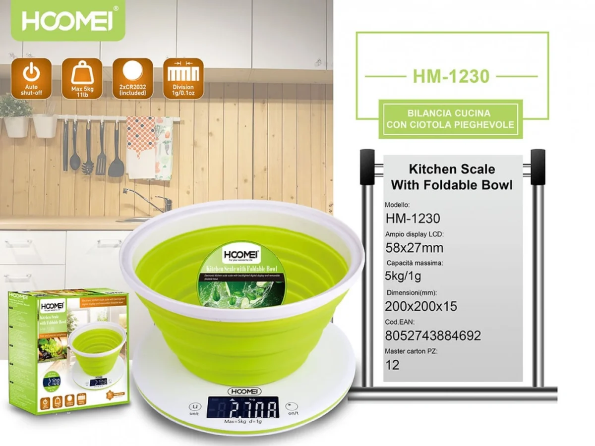 Ψηφιακή Γυάλινη Ζυγαριά Ακριβείας Κουζίνας Με Πτυσσόμενο Μπόλ 1gr-5kg ΗΟΟΜΕΙ HM-1230