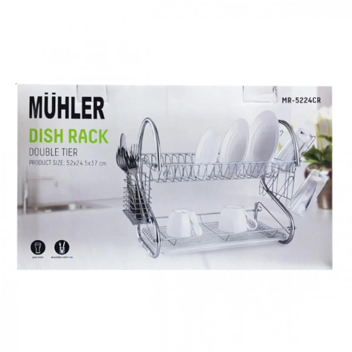 Μεταλλική Διώροφη Πιατοθήκη 52x24.5x37εκ με Θήκες για Κουτάλια,Πιρούνια,Μπολ