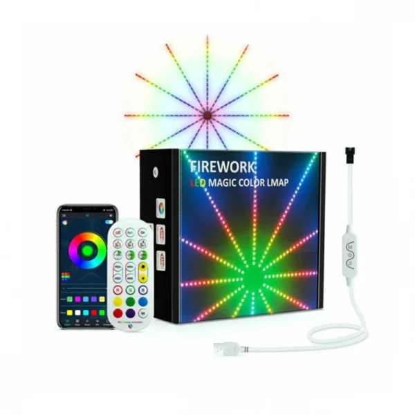 Σετ Ταινίες με Πολύχρωμα RGB LED 6W σε Σχήμα Πυροτεχνήματος Μήκους 0.5m με App Εφαρμογή - Τηλεχειριστήριο & Τροφοδοσία USB