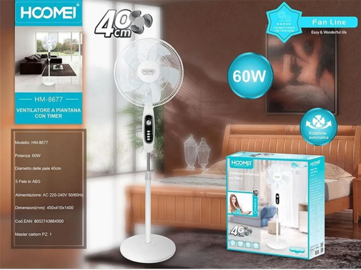 Ανεμιστήρας Ορθοστάτης 60W Διαμέτρου 40cm Hoomei HM-8677