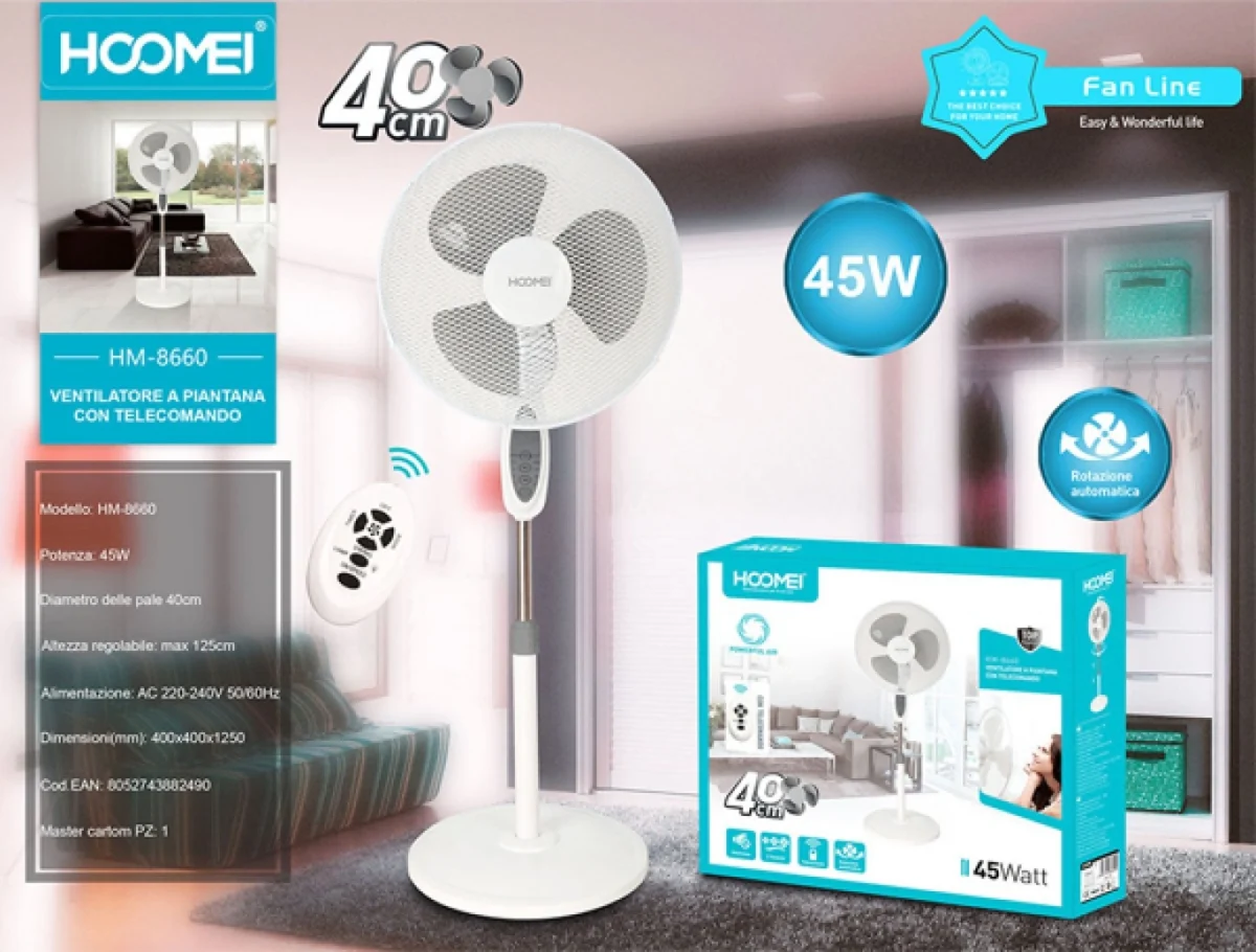 Ανεμιστήρας Ορθοστάτης 45W Διαμέτρου 40cm με Τηλεχειριστήριο Hoomei HM-8660P