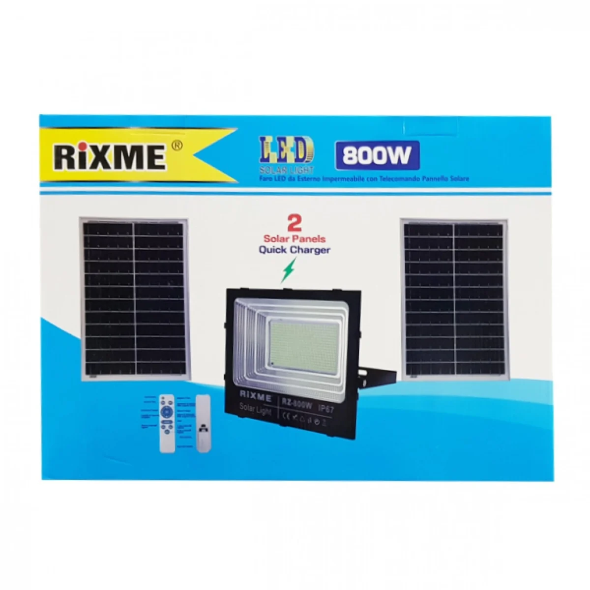 Μεγάλος Ηλιακός Προβολέας LED, 800W, Αδιάβροχος IP67 με 2 Φωτοβολταϊκά Πάνελ, Τηλεχειριστήριο, Αισθητήρα Κίνησης & Χρονοδιακόπτη, RZ-800W