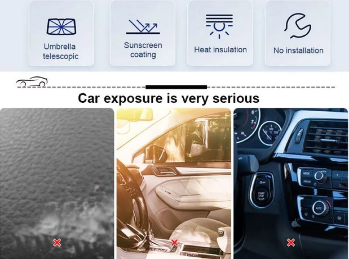 Πτυσσόμενo Σκίαστρο στο Μέγεθος Ομπρέλας - Ηλιοπροστασία Παρμπρίζ Αυτοκινήτου 78x130cm