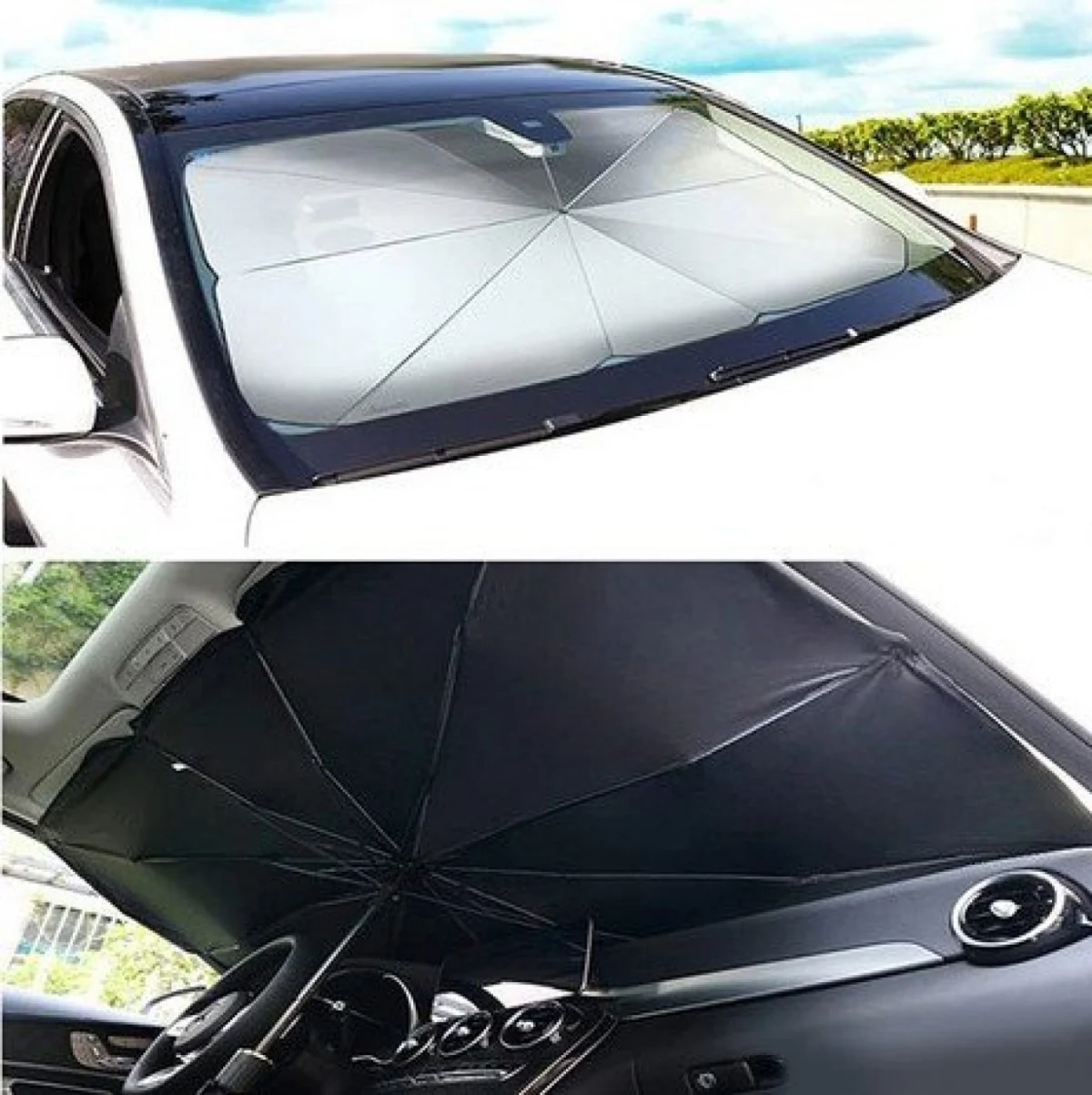 Πτυσσόμενo Σκίαστρο στο Μέγεθος Ομπρέλας - Ηλιοπροστασία Παρμπρίζ Αυτοκινήτου 78x130cm