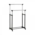 Πτυσσόμενη Φορητή Κρεμάστρα & Παπουτσοθήκη Διπλού Πόλου με Ρυθμιζόμενη Βάση & Ροδάκια - Δαπέδου 80-135 x 70 x 43cm