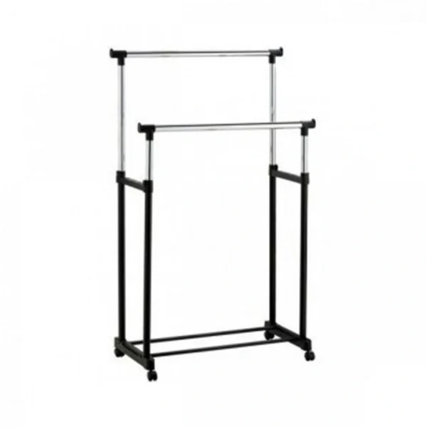 Πτυσσόμενη Φορητή Κρεμάστρα & Παπουτσοθήκη Διπλού Πόλου με Ρυθμιζόμενη Βάση & Ροδάκια - Δαπέδου 80-135 x 70 x 43cm