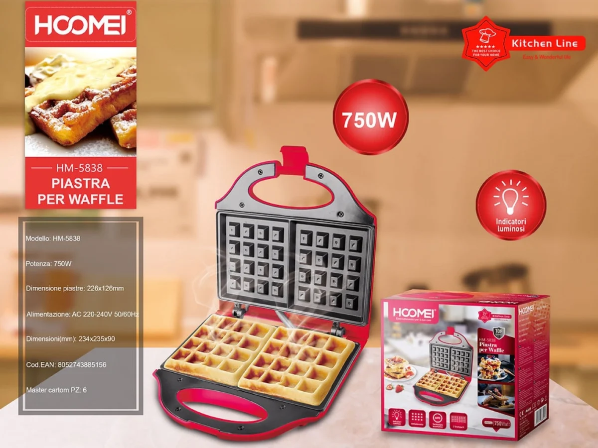 Aντικολλητική Βαφλιέρα HOOMEI HM-5838 Waffle Maker