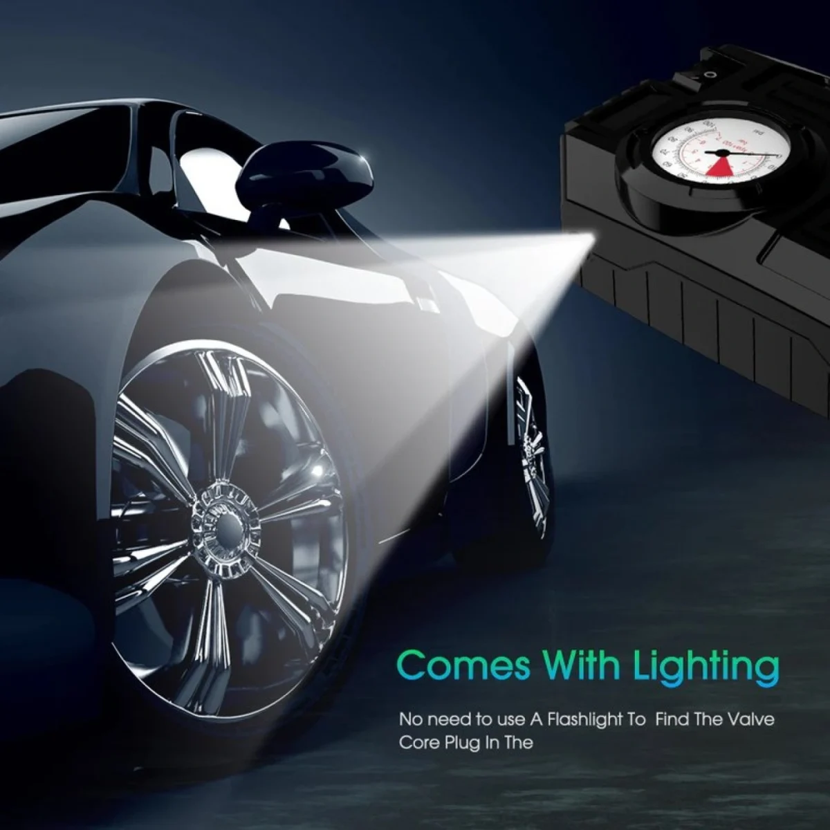 Mini Τρόμπα Έκτακτης Ανάγκης Αυτοκινήτου 90 PSI CarSun® με Φακό, Οθόνη LED για Προβολή Πίεσης, 12V Κομπρεσέρ Αέρος