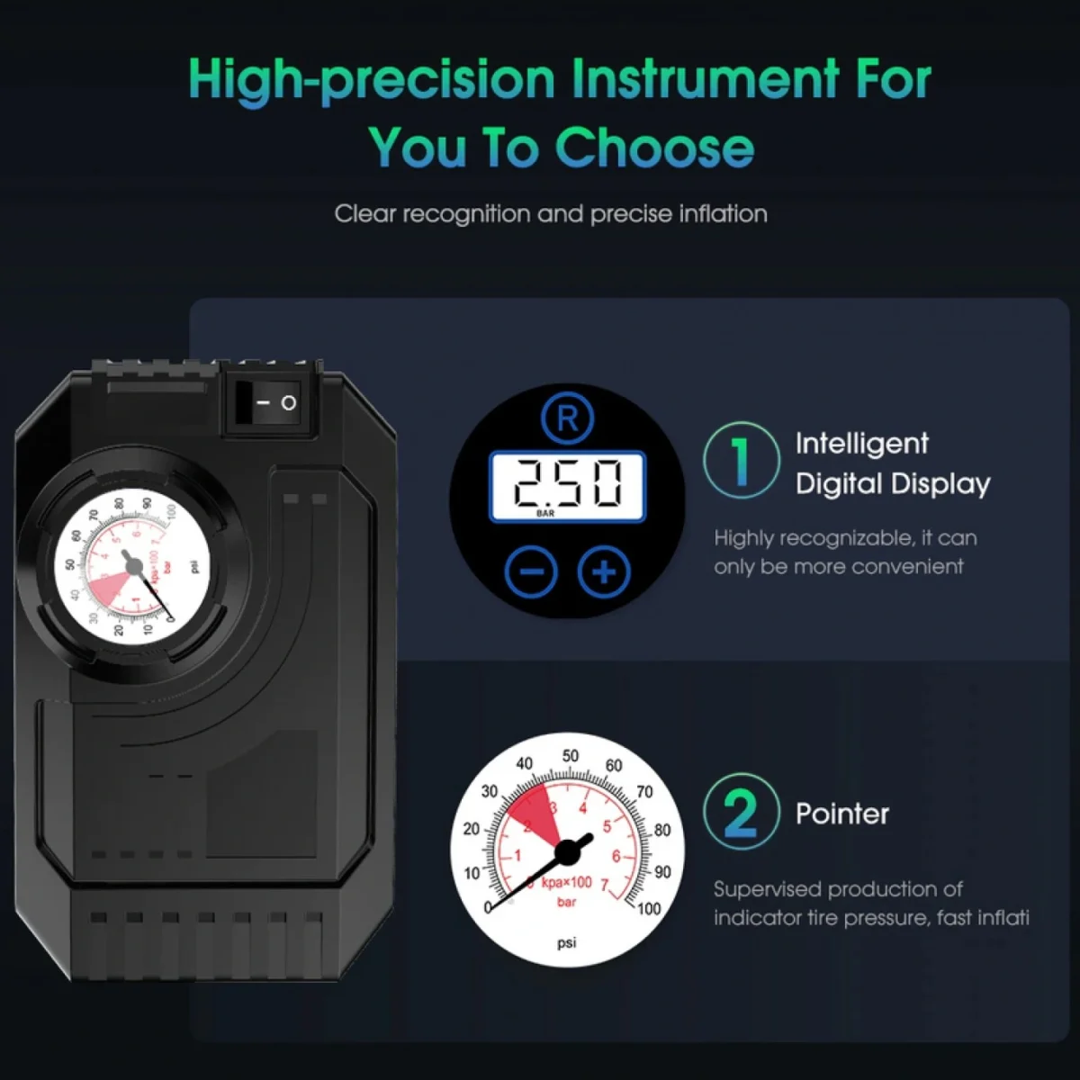 Mini Τρόμπα Έκτακτης Ανάγκης Αυτοκινήτου 90 PSI CarSun® με Φακό, Οθόνη LED για Προβολή Πίεσης, 12V Κομπρεσέρ Αέρος