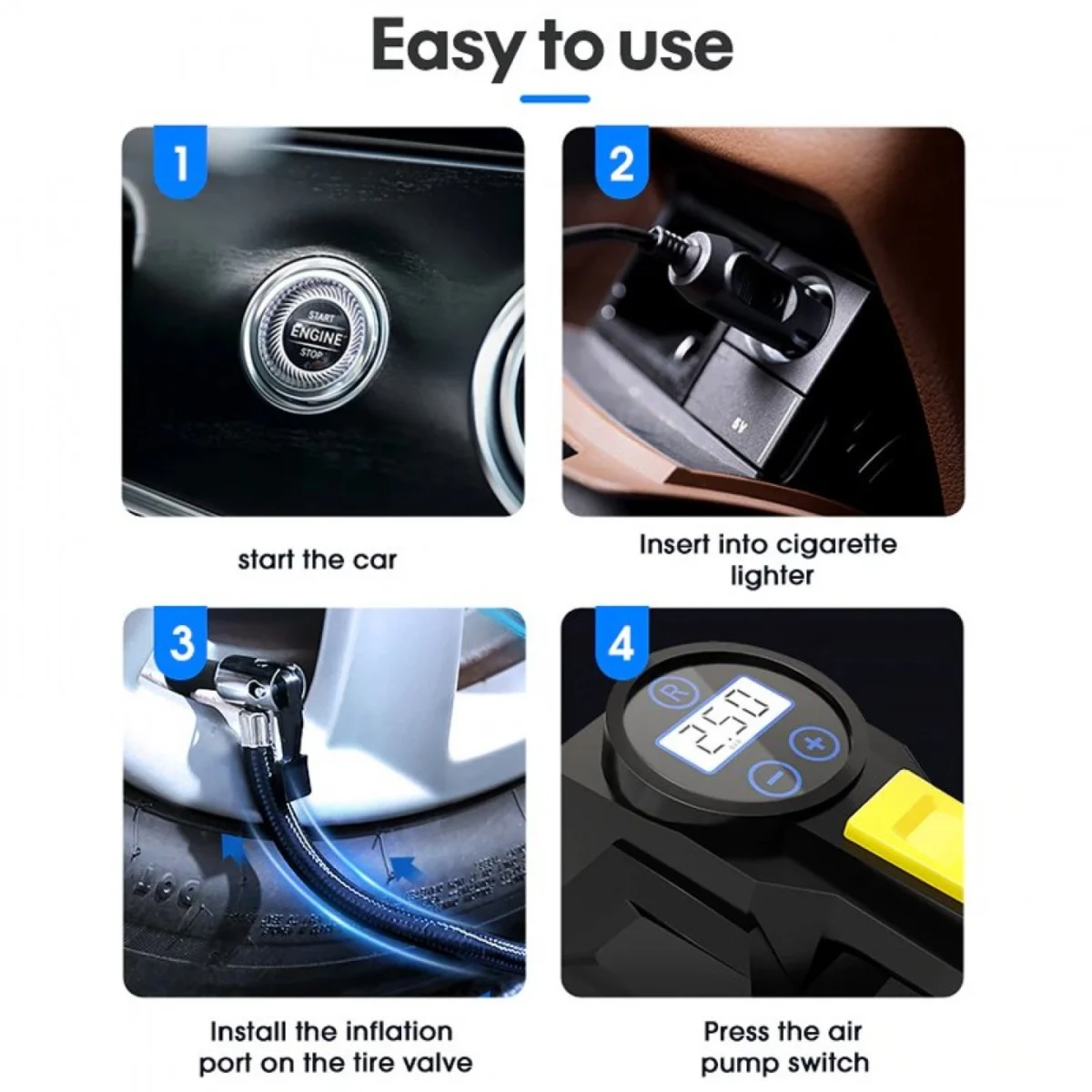 Mini Τρόμπα Έκτακτης Ανάγκης Αυτοκινήτου 150 PSI CarSun® με Φακό, Οθόνη Αφής για Ρύθμιση & Προβολή Πίεσης, Χειρολαβή, 12V Κομπρεσέρ Αέρος, C3012-1