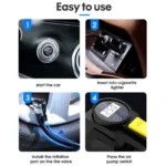 Mini Τρόμπα Έκτακτης Ανάγκης Αυτοκινήτου 150 PSI CarSun® με Φακό, Οθόνη Αφής για Ρύθμιση & Προβολή Πίεσης, Χειρολαβή, 12V Κομπρεσέρ Αέρος, C3012-1