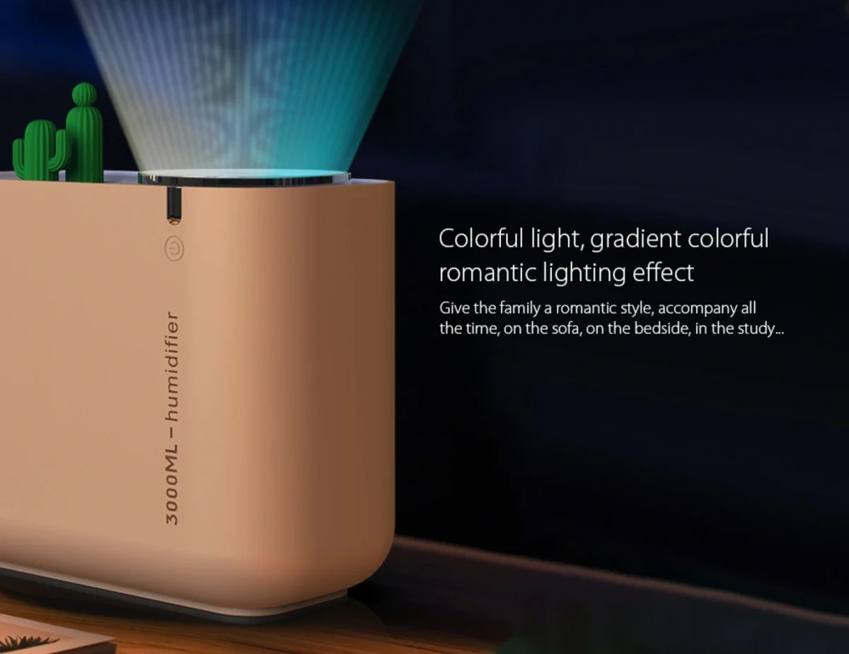 Andowl® Υγραντήρας Υπερήχων & Αρωματοθεραπείας με LED Νυχτερινό Φωτισμό 3000ml - Aroma Diffuser Cactus