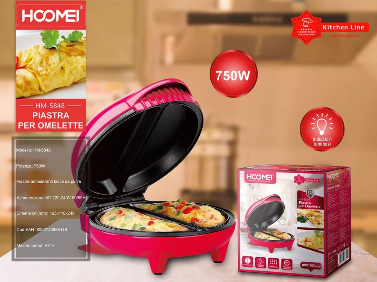 Αντικολλητική Ηλεκτρική Ομελετιέρα 750W Hoomei HM-5848