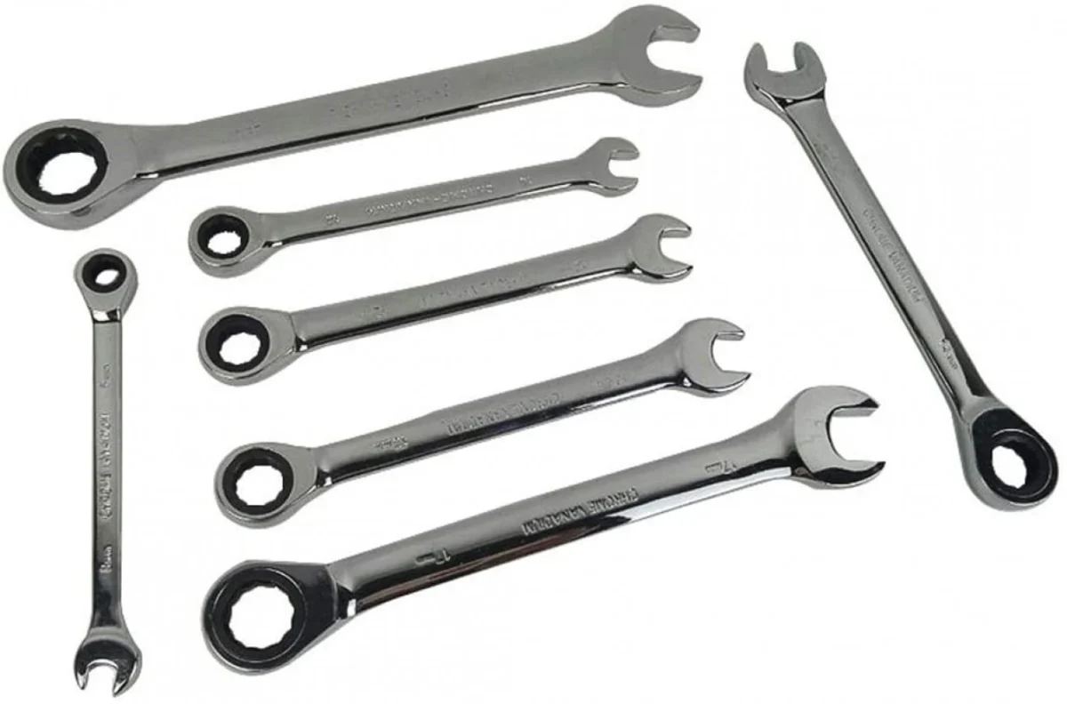 Σετ με 7 Επαγγελματικά Κλειδιά Γερμανοπολύγωνα Χρωμίου Βαναδίου με Καστάνια & Σπαστή Κεφαλή 10-19mm - 7pcs Combination Ratchet Wrench Set