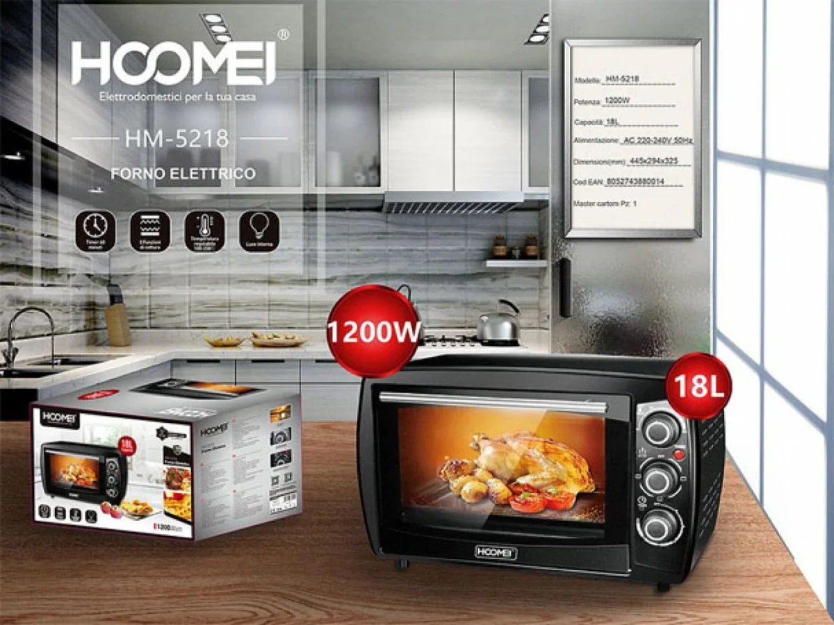 Ηλεκτρικό Φουρνάκι 18lt Χωρίς Εστίες Hoomei HM-5218