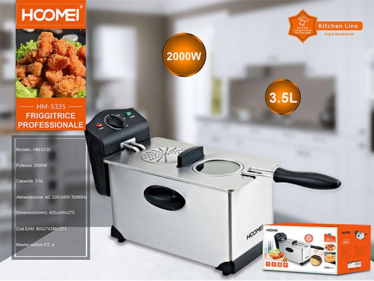 Επαγγελματική Ανοξείδωτη Φριτέζα Λαδιού με Αποσπώμενο Κάδο 3.5lt Ασημί Hoomei HM-5335