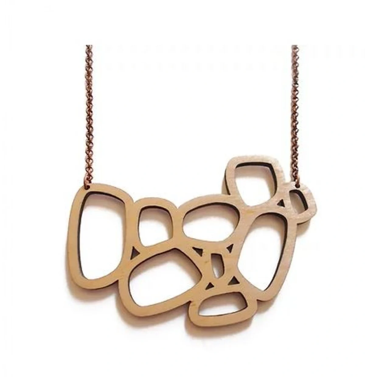 Κολιέ Three Rocks Necklace Ξύλο με Μακριά Αλυσίδα 40cm