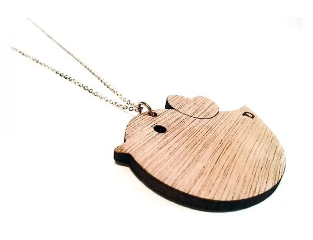 Κολιέ από Ξύλο 3D Cube με Μακριά Αλυσίδα 40cm