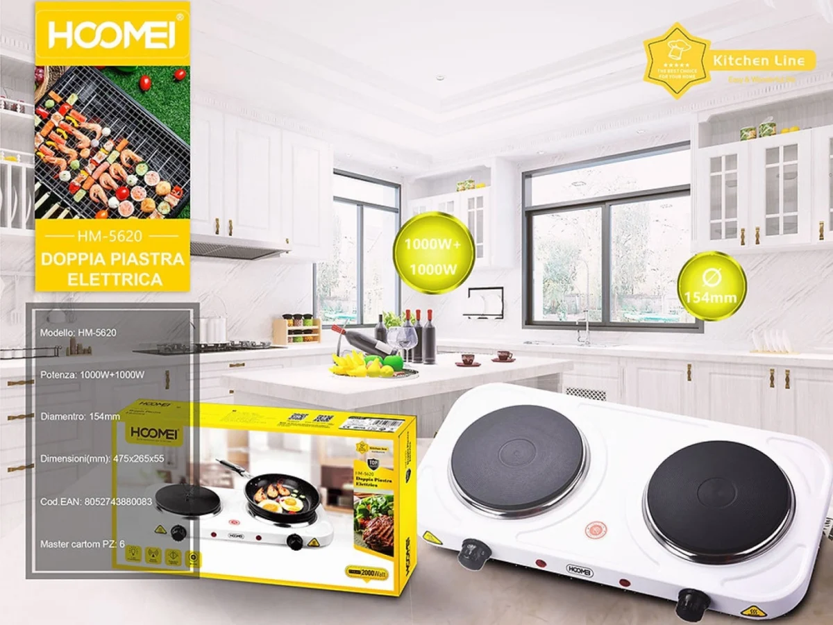 Επιτραπέζια Εστία Εμαγιέ Διπλή Λευκή 2000W Hoomei HM-5620