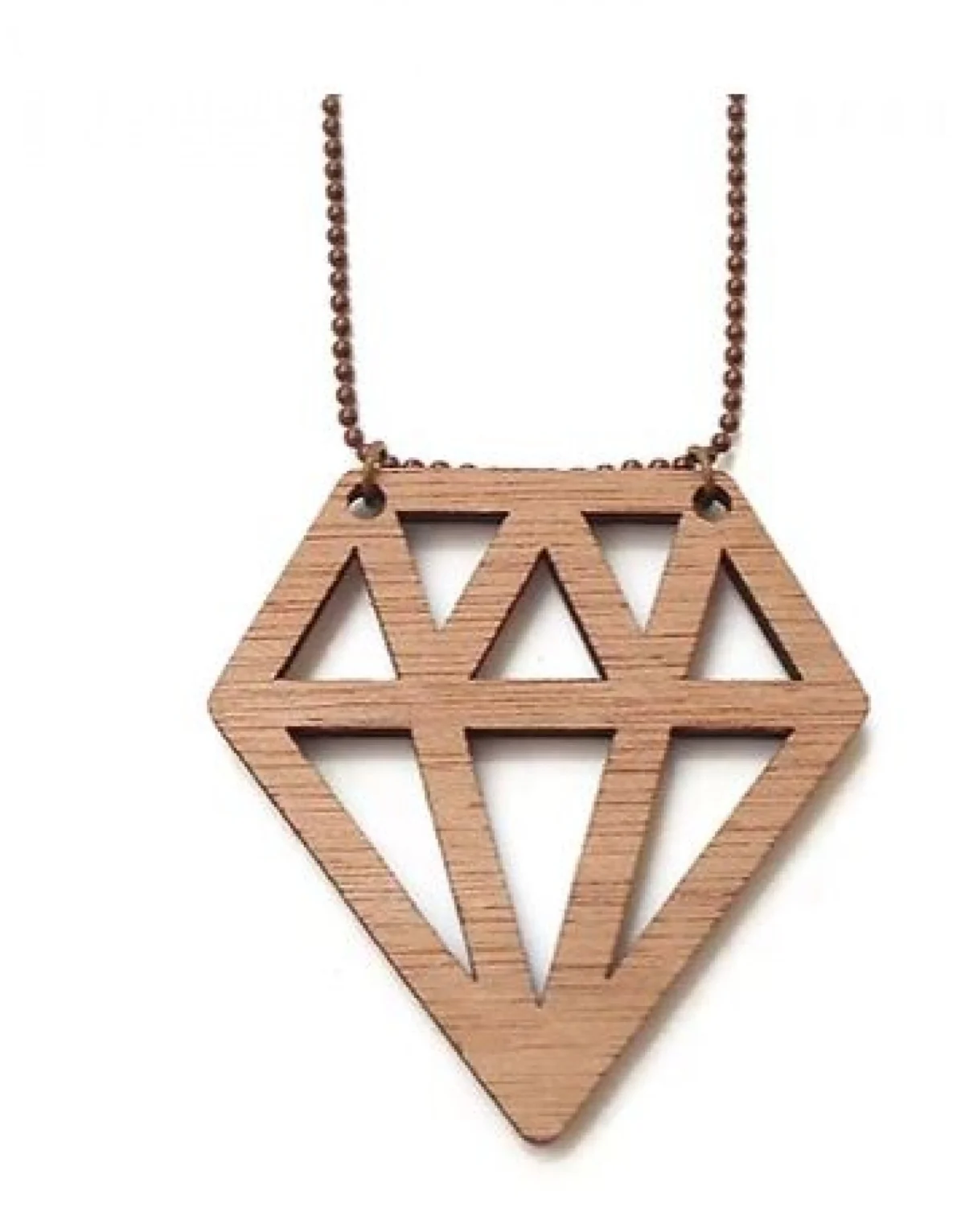 Κολιέ από Ξύλο Diamond με Μακριά Αλυσίδα 40cm