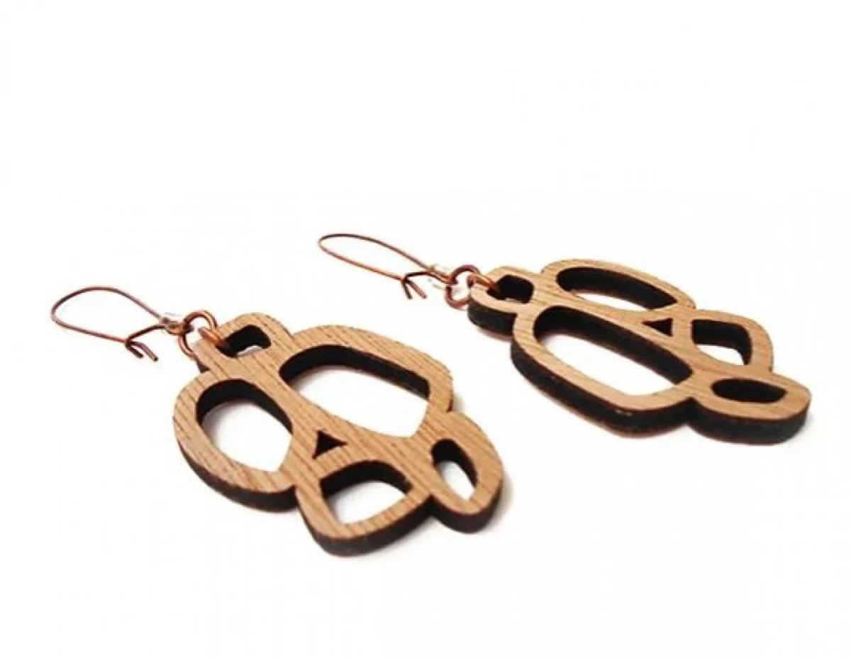 Κρεμαστά Σκουλαρίκια Wooden Rocks από Ξύλο με Επαργυρωμένα Μεταλλικά Στοιχεία