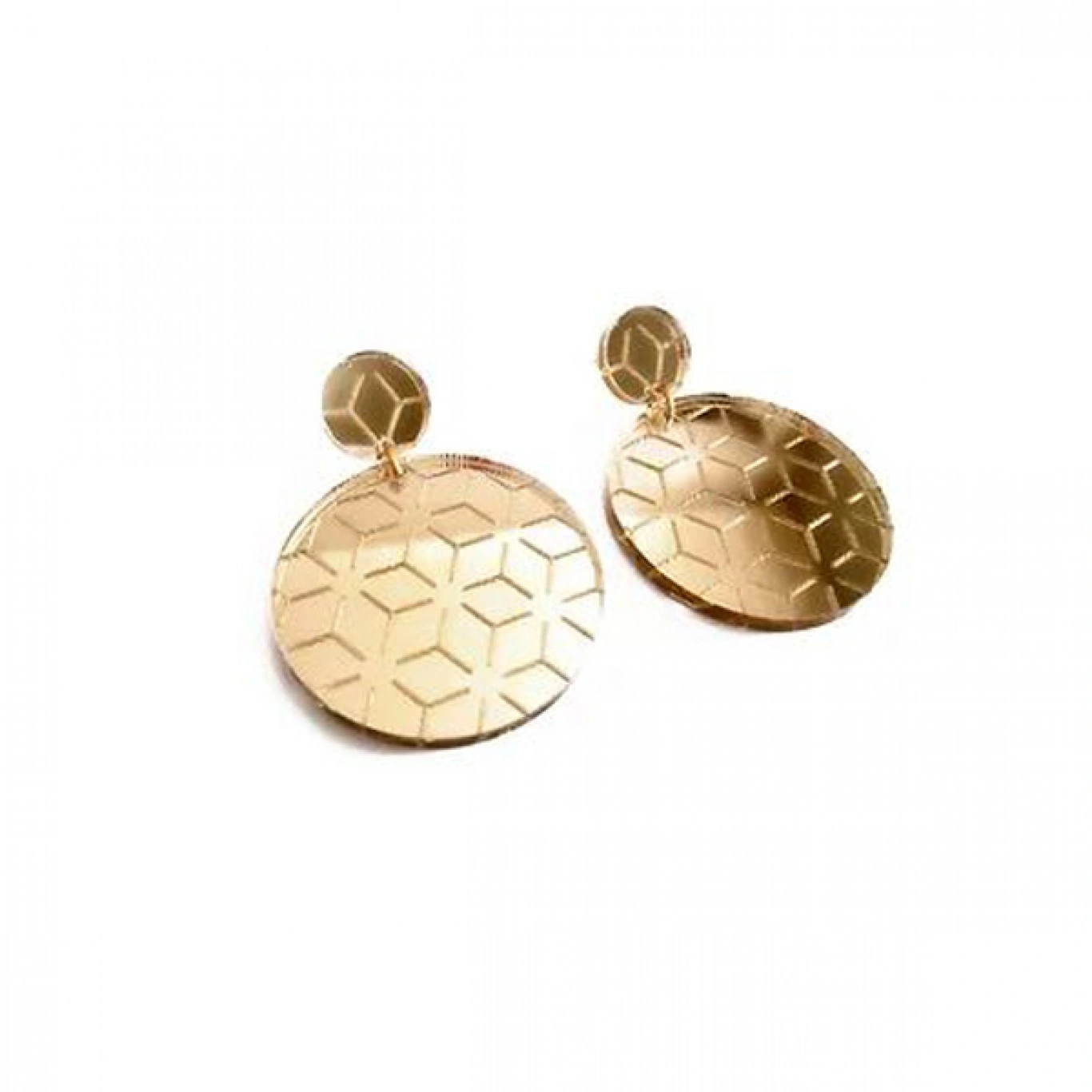 Κρεμαστά Σκουλαρίκια Circle από Χρυσό Plexiglass με Επαργυρωμένα Μεταλλικά Στοιχεία Κρεμαστά Σκουλαρίκια Circle από Χρυσό Plexiglass με Επαργυρωμένα Μεταλλικά Στοιχεία