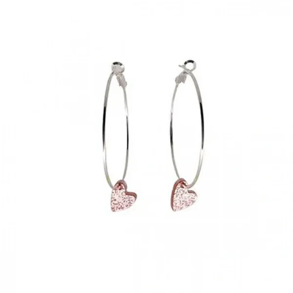 Κρεμαστά Σκουλαρίκια Μεταλλικοί Κρίκοι Hearts με Στοιχείο Plexiglass