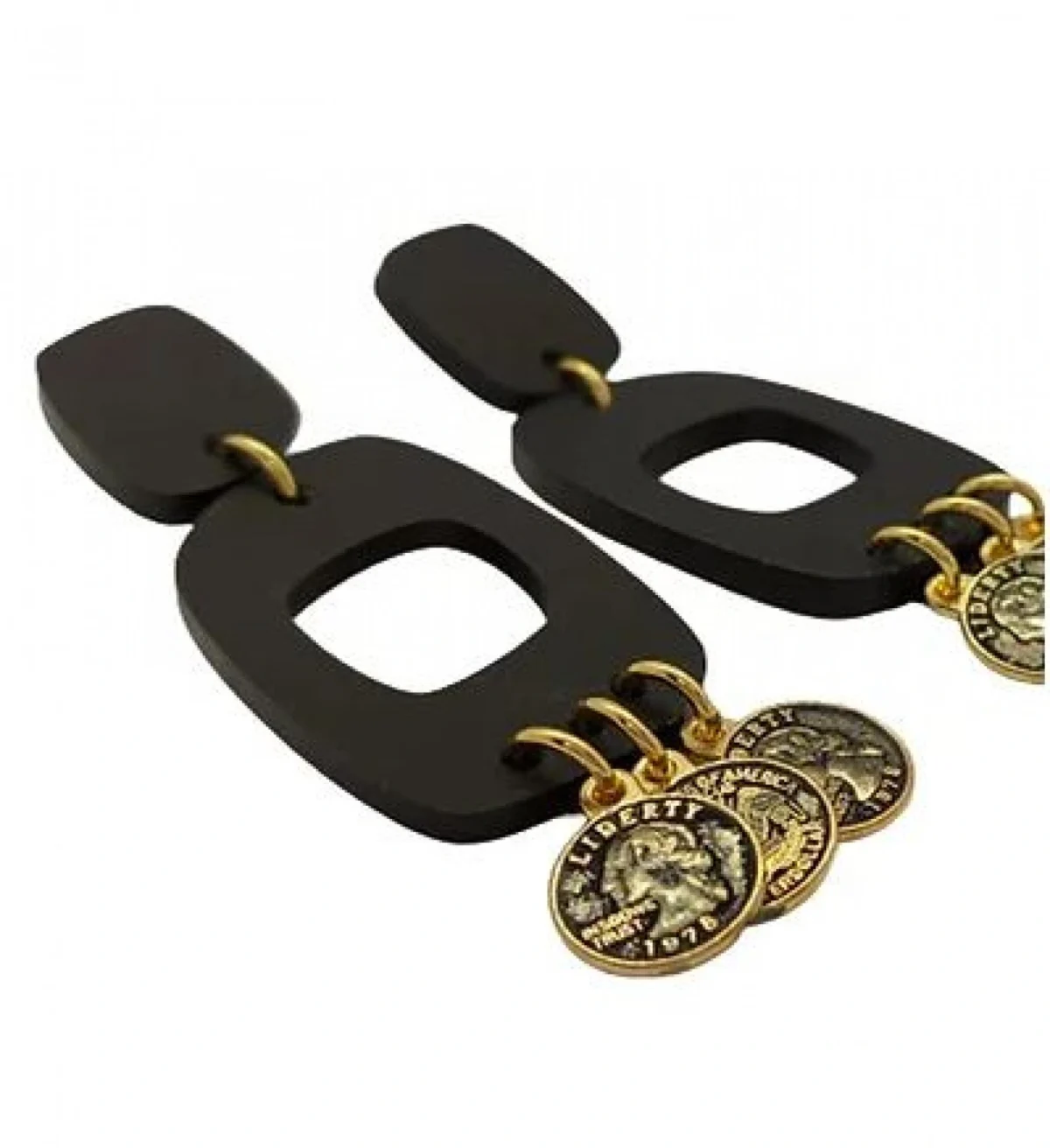 Κρεμαστά Σκουλαρίκια Aicha από Μαύρο Plexiglass, Φλουράκια και Επαργυρωμένα Μεταλλικά Στοιχεία