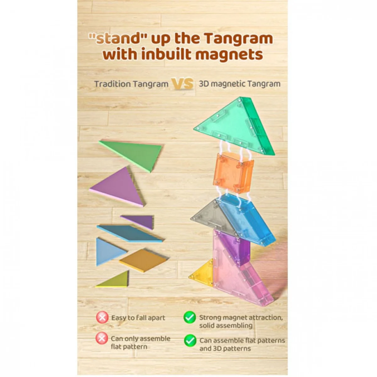 Μαγνητικό Τρισδιάστατο Παζλ - Τουβλάκια - Επιτραπέζιο Παιχνίδι 3D Tangram 7 Τεμαχίων