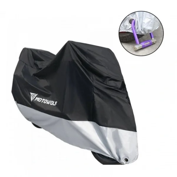 Κουκούλα Μηχανής Motowolf® με Ασφάλεια Κλοπής Αδιάβροχη με Λάστιχο & Ιμάντα Πολλών Μεγεθών Μαύρη / Γκρι