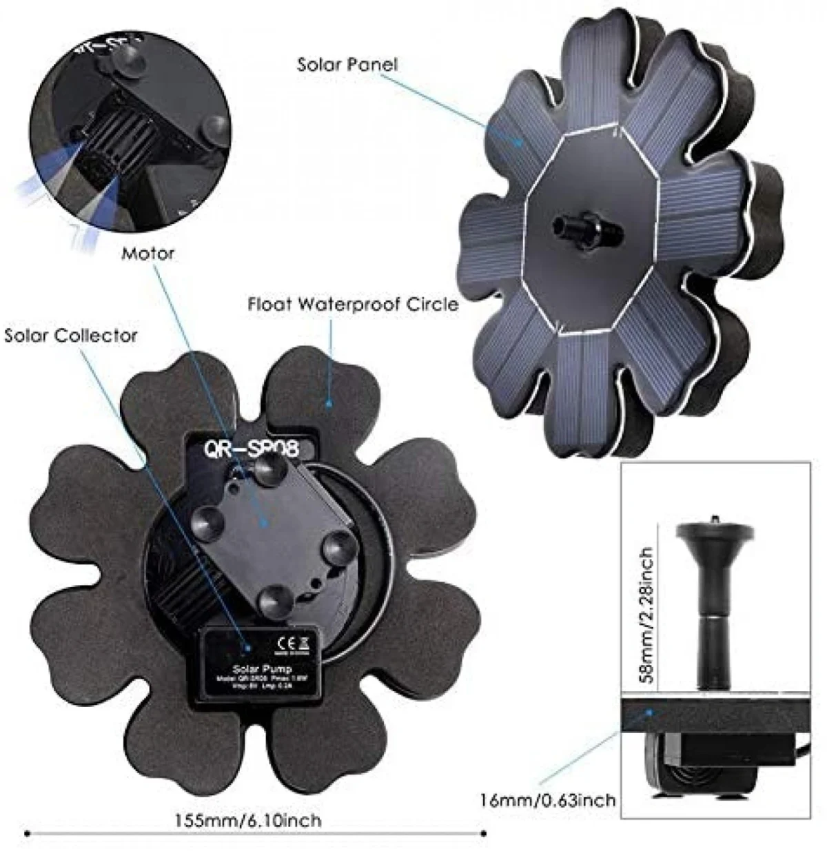 Ηλιακό Επαναφορτιζόμενο Συντριβάνι Αδιάβροχο για Λίμνες & Πισίνες 1.6W - Solar Powered Fountain & Pond Pump