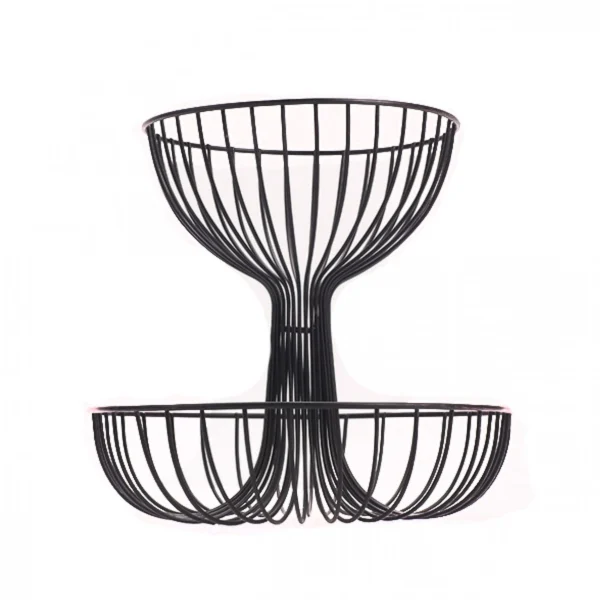 Μεταλλική Φρουτιέρα Συντριβάνι Δύο Επιπέδων Μαύρη 30x30x29cm