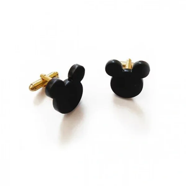 Μανικετόκουμπα Mickey Mouse Face Cufflinks από Μαύρο Ματ Plexiglass με Χρυσό Κούμπωμα