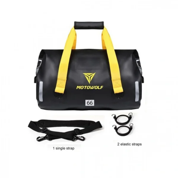 Αδιάβροχος PVC Roll Top Σάκος Μοτοσυκλέτας 66 L, Τσάντα Μηχανής με Λάστιχα & Ιμάντα Ώμου, Ανακλαστικές Λωρίδες, Μαύρο Χρώμα