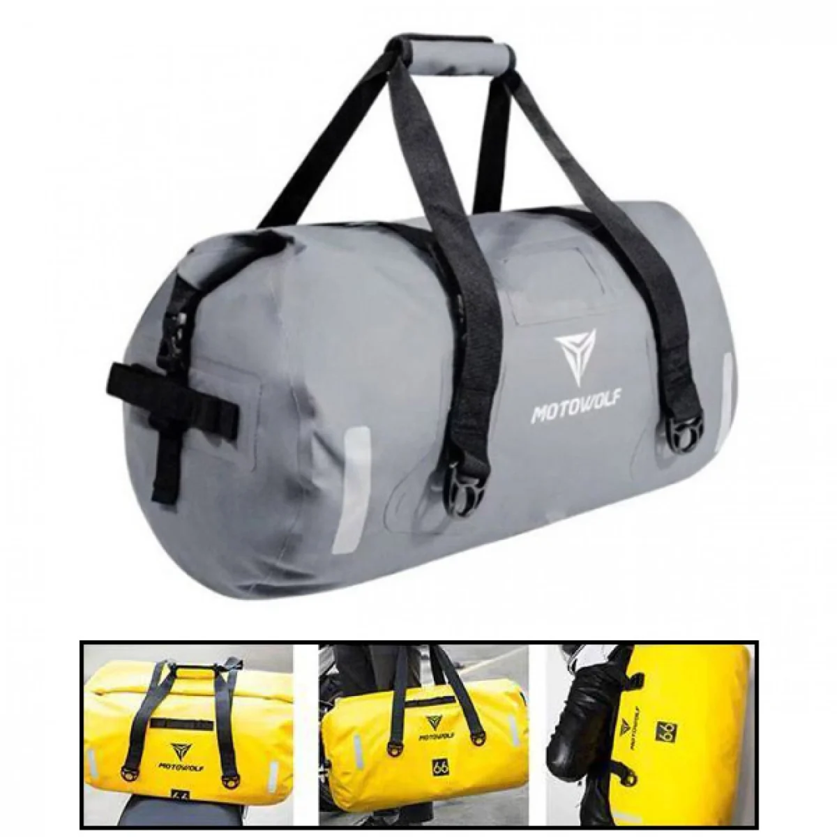 Αδιάβροχος PVC Roll Top Σάκος Μοτοσυκλέτας 66 L, Τσάντα Μηχανής με Λάστιχα & Ιμάντα Ώμου, Ανακλαστικές Λωρίδες