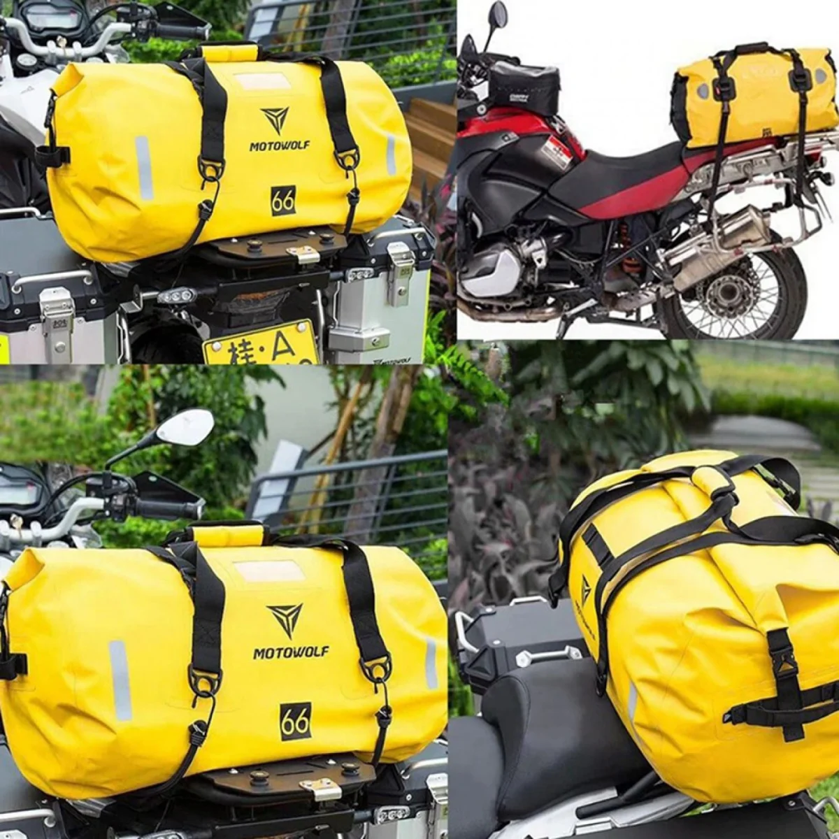 Αδιάβροχος PVC Roll Top Σάκος Μοτοσυκλέτας 66 L, Τσάντα Μηχανής με Λάστιχα & Ιμάντα Ώμου, Ανακλαστικές Λωρίδες