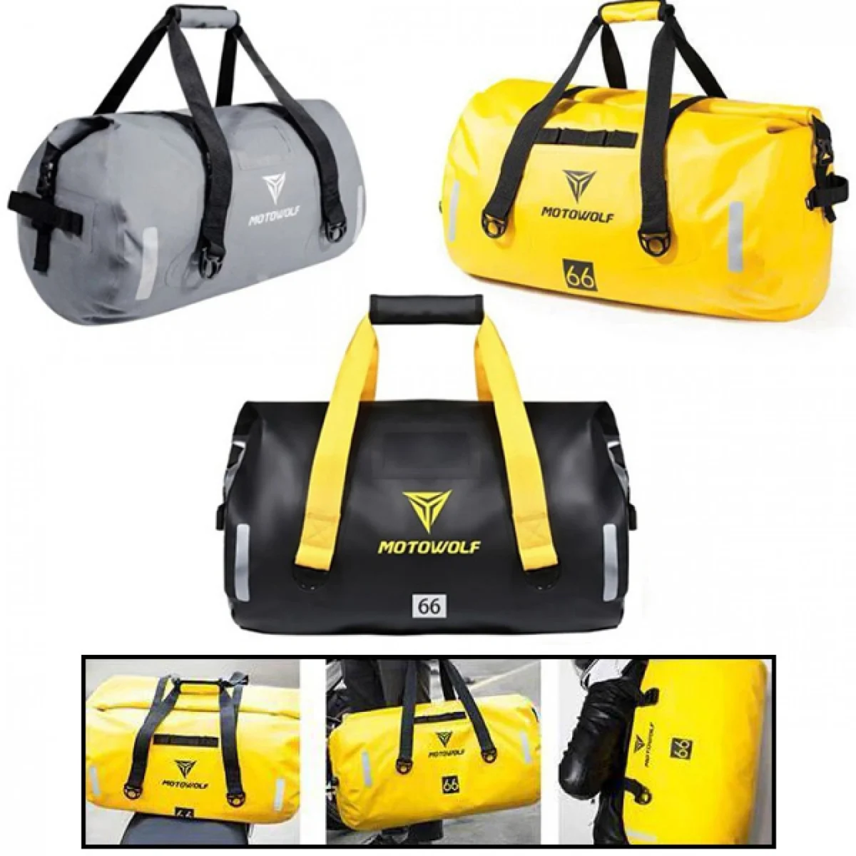 Αδιάβροχος PVC Roll Top Σάκος Μοτοσυκλέτας 66 L, Τσάντα Μηχανής με Λάστιχα & Ιμάντα Ώμου, Ανακλαστικές Λωρίδες
