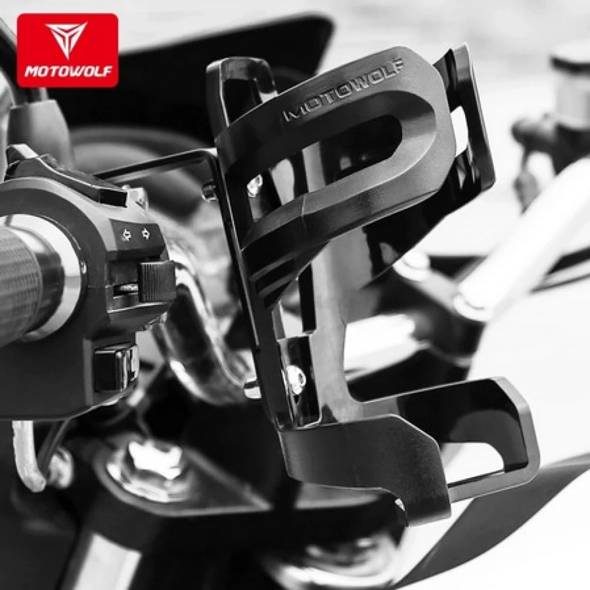 Motowolf® Ποτηροθήκη Τιμονιού με Βάση για Μοτοσυκλέτες και Ποδήλατα - Μαύρη