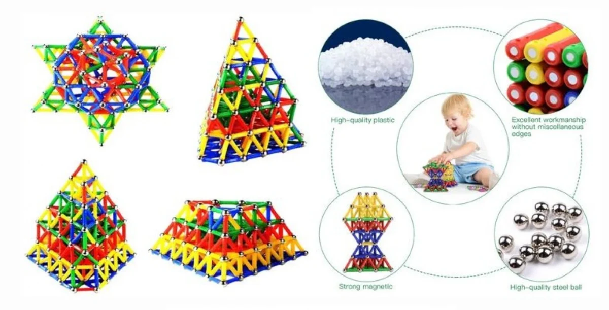 Σετ 100pcs Μαγνητικοί Ράβδοι & Μπίλιες Κατασκευών - Παιδικό Παιχνίδι Magnetic Wand Game