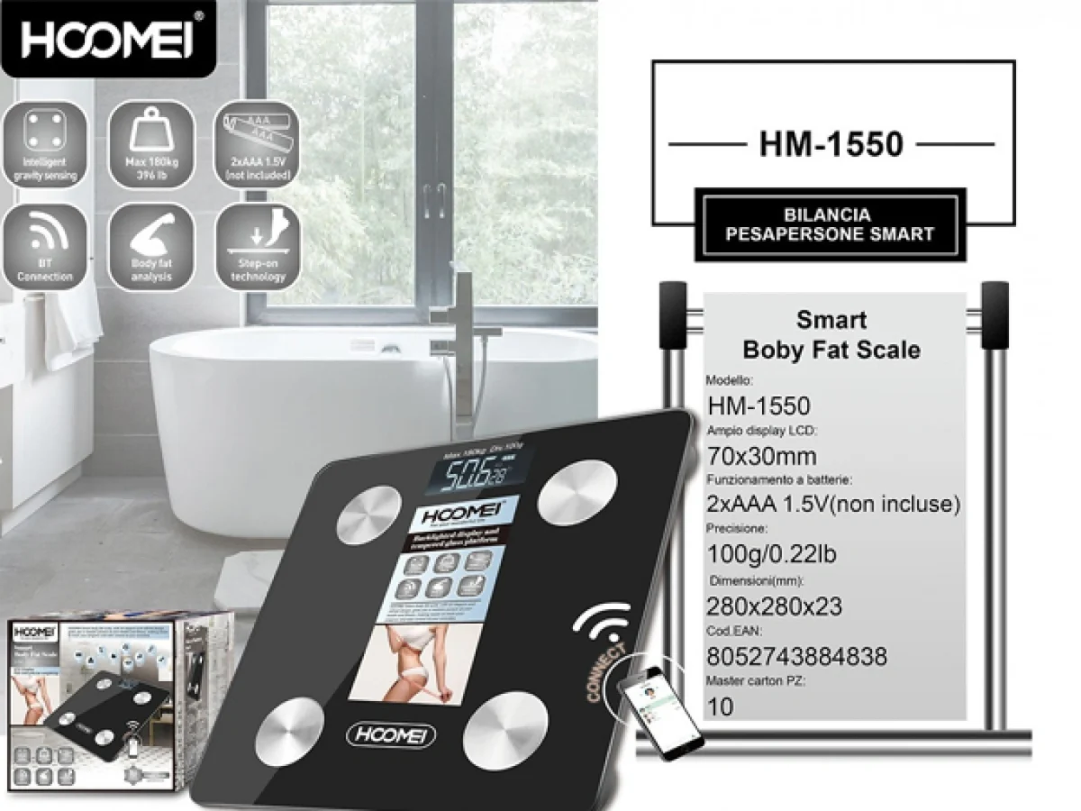 Έξυπνη Ψηφιακή Ζυγαρία με Ανιχνευτή Λίπους HOOMEI HM-1550