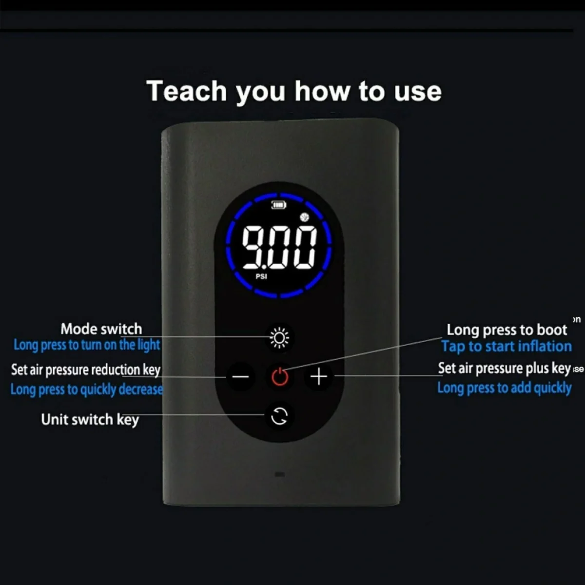 Ασύρματο Ηλεκτρικό Κομπρεσέρ Αέρα - Power Bank - Φακός 4 σε 1 150PSI με Ψηφιακή Οθόνη Φορητό - Smart Portable Wireless Air Pump - Power Bank - Light