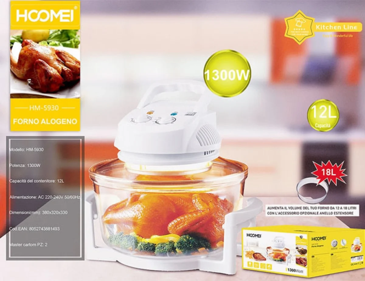 Φουρνάκι Ρομπότ 12lt Λευκό με Λάμπα Αλογόνου Hoomei HM-5930