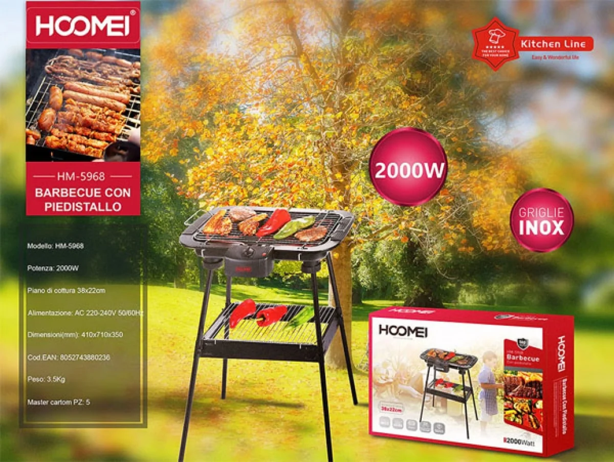 Ηλεκτρική Ψησταριά Σχάρας 2000W Με Πόδια Hoomei HM-5968