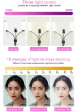 Φωτογραφικό Φωτιστικό Δαχτυλίδι 16cm με Βάση για Κινητό, Μανταλάκι για Τραπέζι & Γραφείο, Dimmer & 3 Χρώματα Φωτισμού - Ring Lamp Light