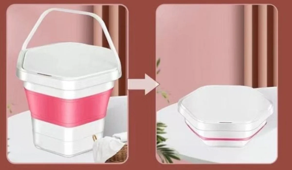 Εξάγωνο Μίνι Φορητό Πλυντήριο Αναδιπλούμενο USB Ταξιδιού για Απολύμανση με Όζον - Foldable Washing Machine