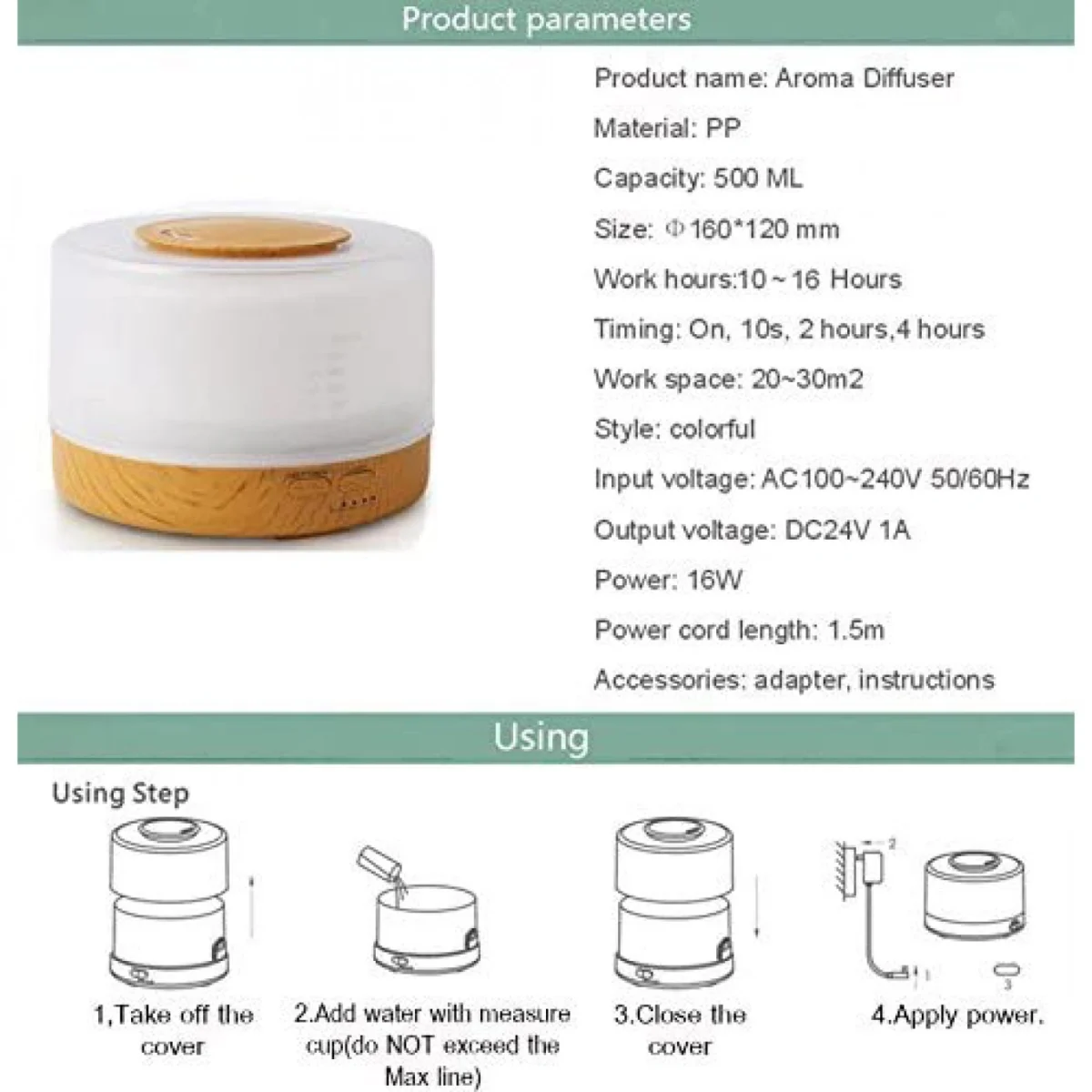 Συσκευή Αρωματοθεραπείας με LED Φωτισμό & Τηλεχειριστήριο 500ml