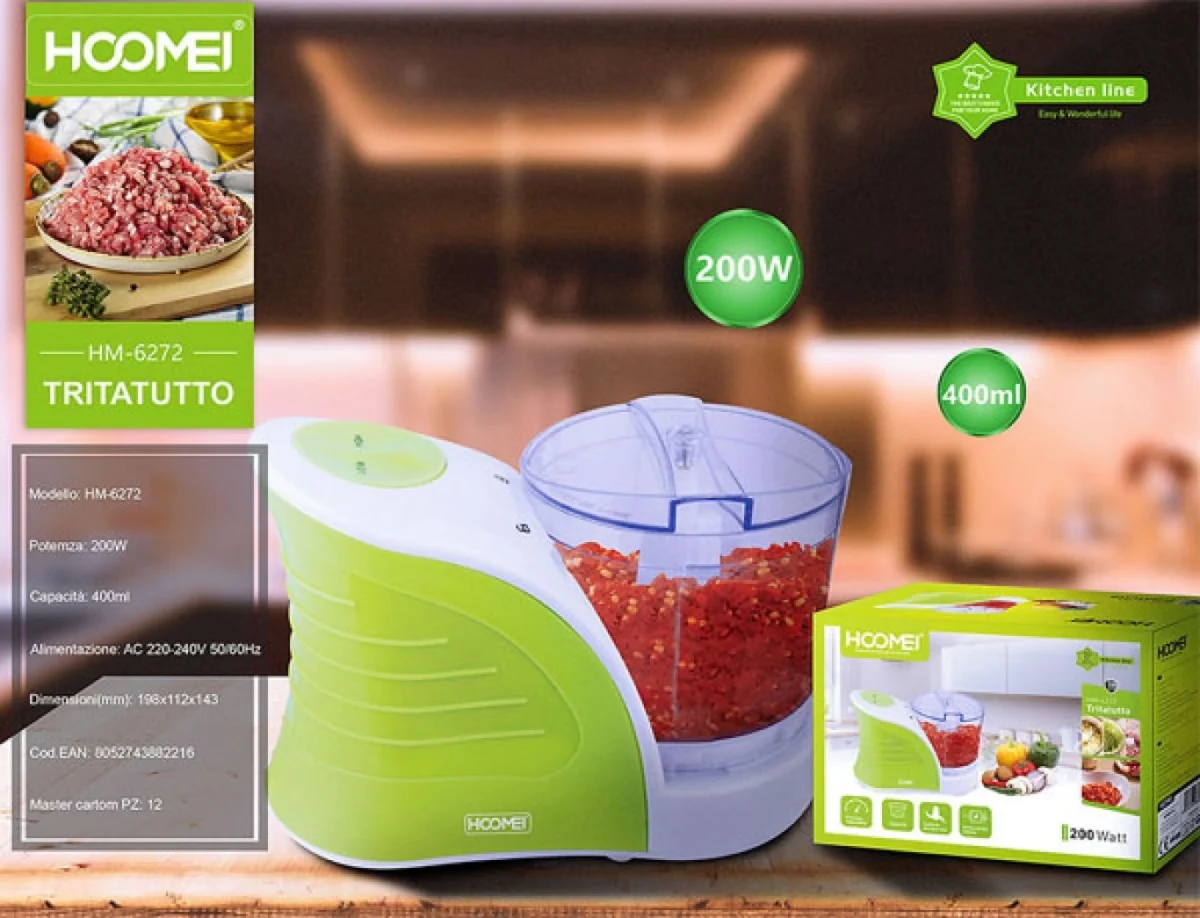 Multi-Πολυκόπτης 200W με Λεπίδες από Ανοξείδωτο Ατσάλι και Δοχείο 400ml Πράσινο HM-6272